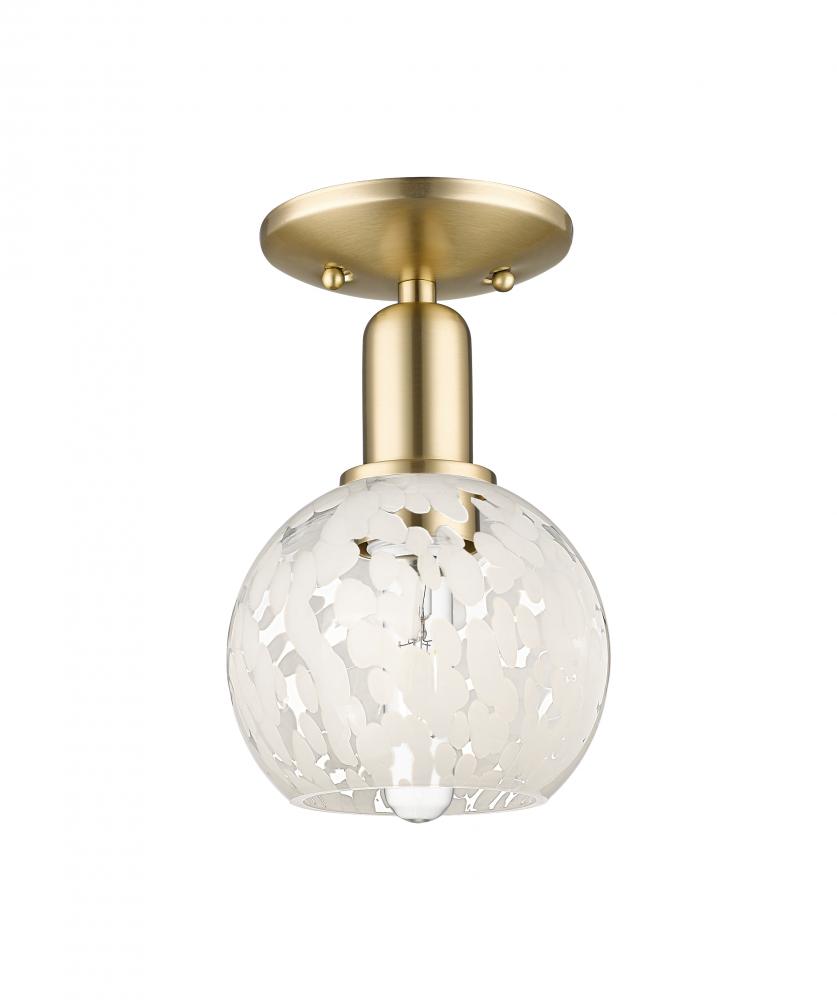 White Mouchette - 1 Light - 6 inch - Brushed Brass - Semi-Flush Mount