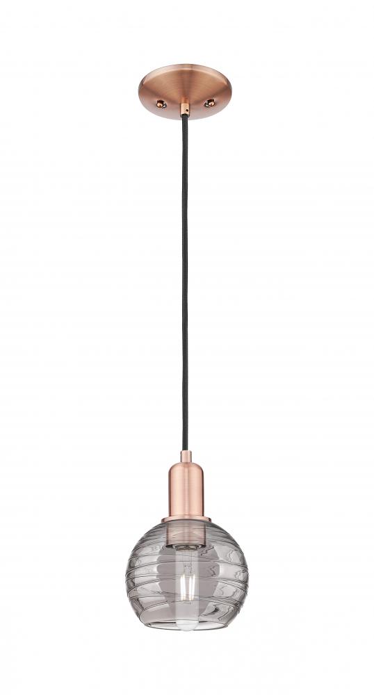 Athens Deco Swirl - 1 Light - 6 inch - Antique Copper - Cord hung - Mini Pendant