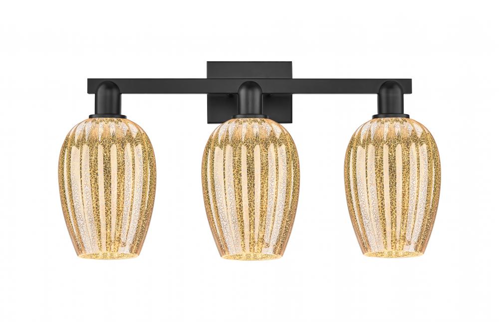Preston Flute - 3 Light - 26 inch - Matte Black - Bath Vanity Light