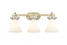 Innovations Lighting 411-3W-BB-G411-7WH - Newton Cone - 3 Light - 27 inch - Brushed Brass - Bath Vanity Light
