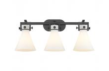 Innovations Lighting 411-3W-BK-G411-7WH - Newton Cone - 3 Light - 27 inch - Matte Black - Bath Vanity Light