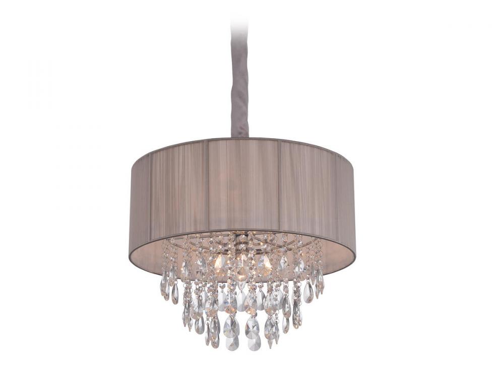 Vineland Ave. Taupe Lined Silk String Shade And Crystal Hanging Fixture